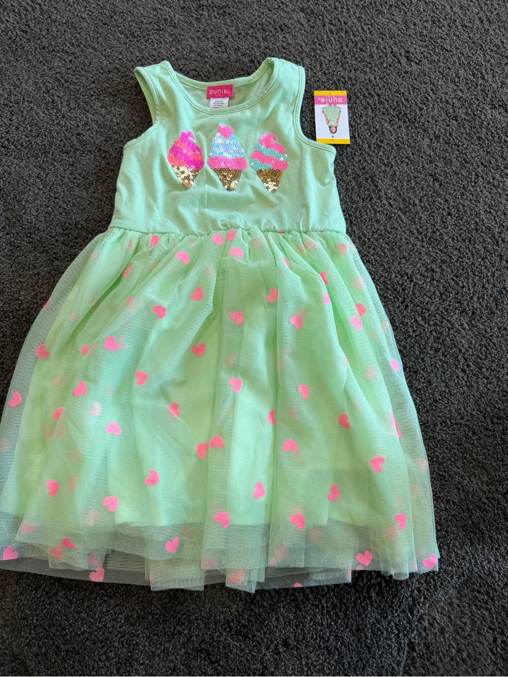 Zunie Mint Green Dress with Pink Heart Tulle & Sequin Ice Creams Sz 6